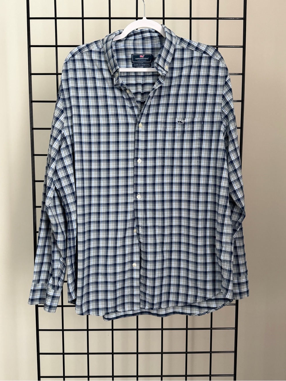 Vineyard Vines Blue and White Plaid Button-Down Shirt